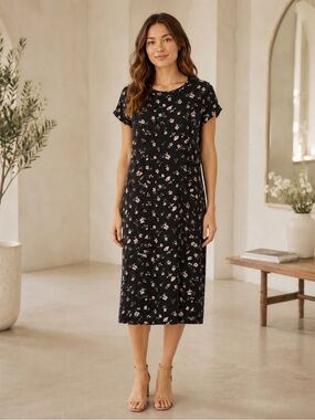 Daily Black Floral Midi Dress Size Large